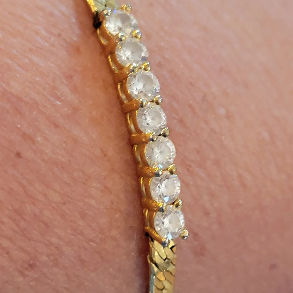 Pretty Gold-Tone Herringbone Bracelet ~ Rhinestone ~ Elegant